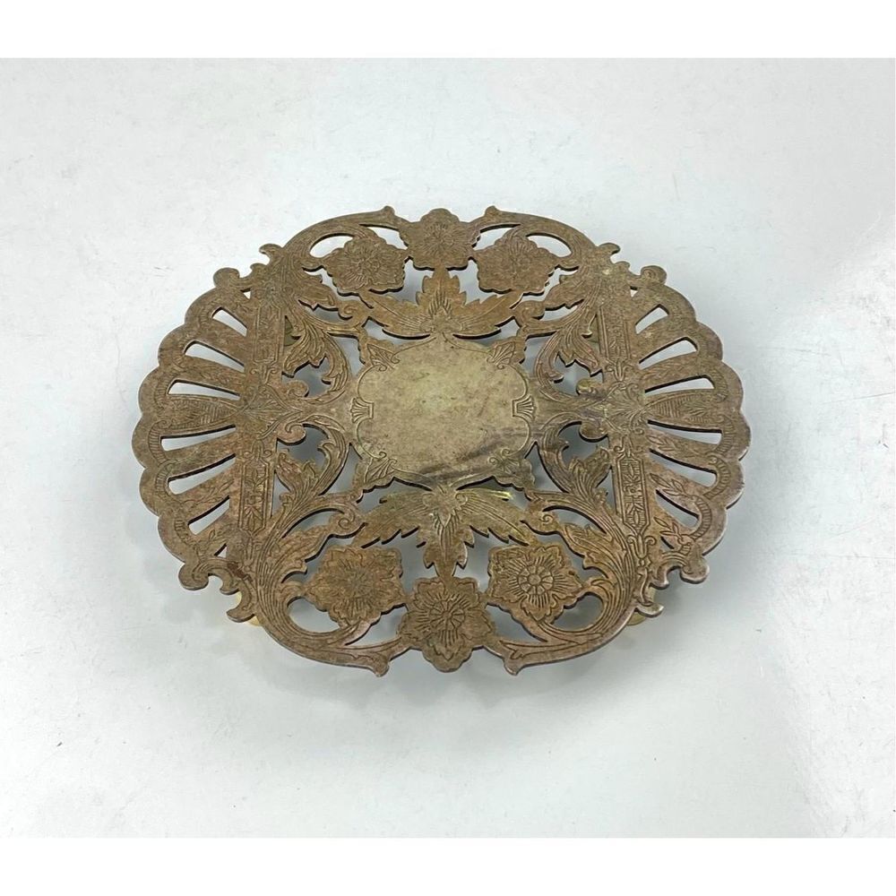 Wallace 7321 Silverplate Engraved Floral Footed Trivet 6.25" x 6.25" x H 0.75" D